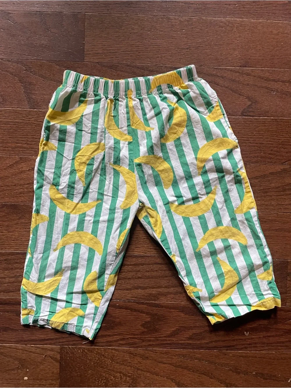 Kids Green & White Stripe Banana Print Bottoms 3T